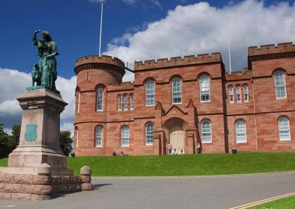 Front view of Inverness Castle red sandstone building
